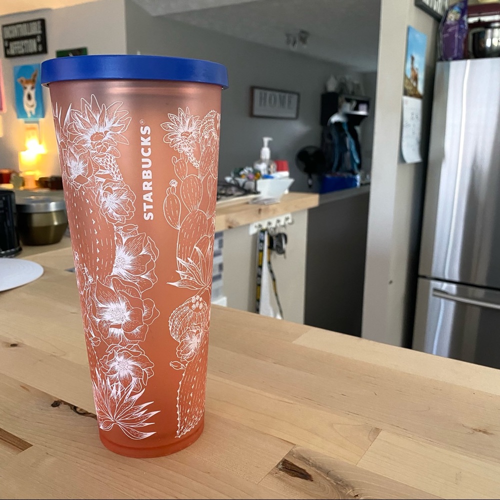 Starbucks 2019 Summer Collection Peach Navy Cactus plant Acrylic Cold Tumbler